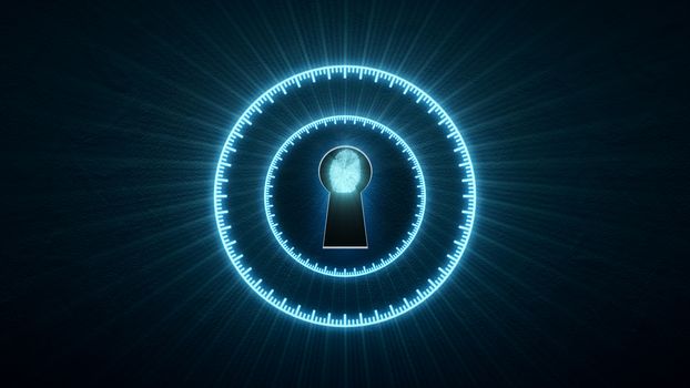 Security concept: fingerprint in the keyhole and technology element. Cybersecurity.