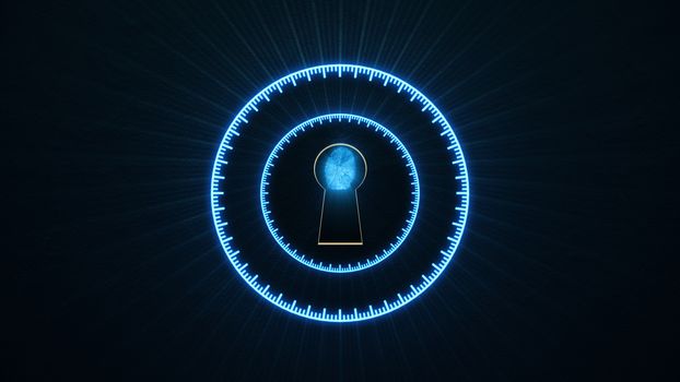 Security concept: fingerprint in the keyhole and technology element. Cybersecurity.