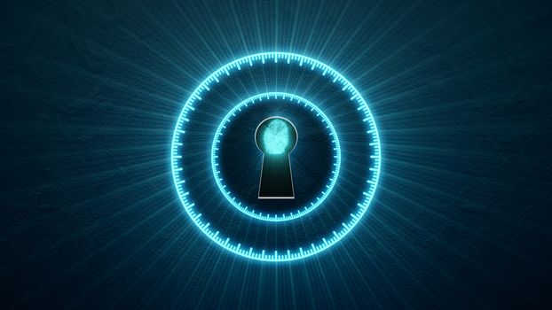 Security concept: fingerprint in the keyhole and technology element. Cybersecurity.