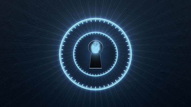 Security concept: fingerprint in the keyhole and technology element. Cybersecurity.