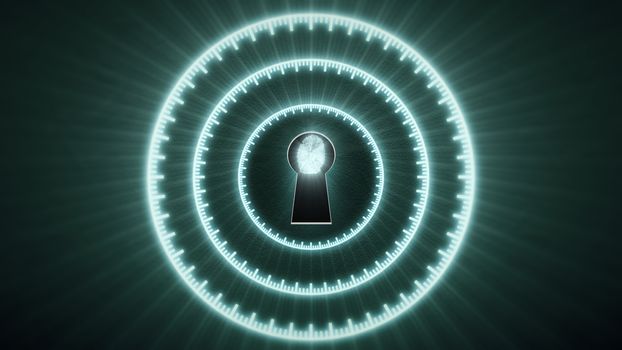 Security concept: fingerprint in the keyhole and technology element. Cybersecurity.