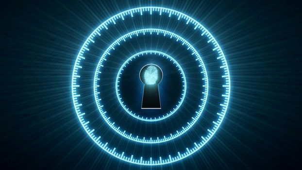 Security concept: fingerprint in the keyhole and technology element. Cybersecurity.