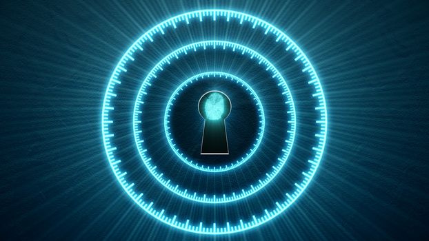 Security concept: fingerprint in the keyhole and technology element. Cybersecurity.