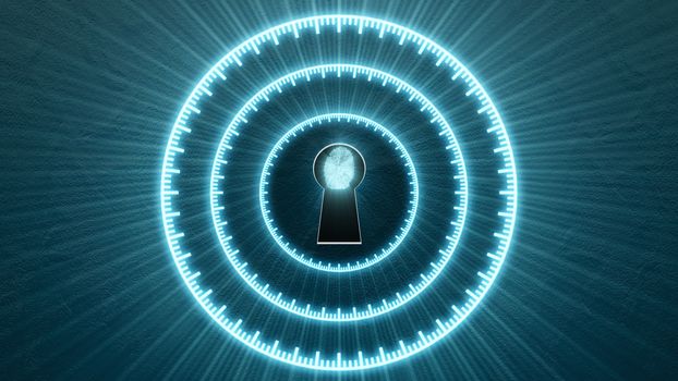 Security concept: fingerprint in the keyhole and technology element. Cybersecurity.