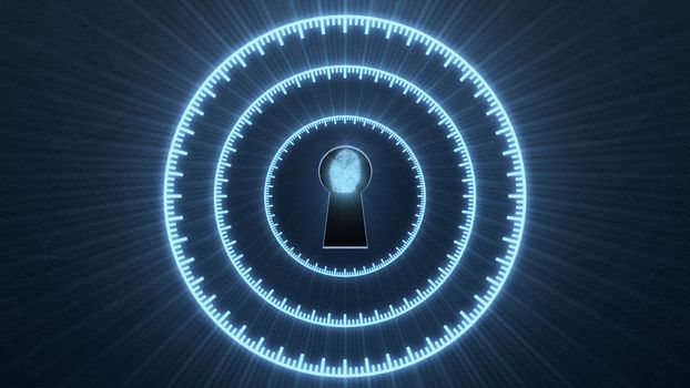 Security concept: fingerprint in the keyhole and technology element. Cybersecurity.