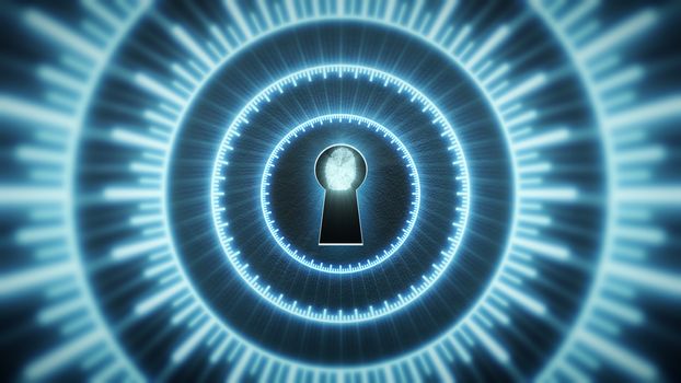 Security concept: fingerprint in the keyhole and technology element. Cybersecurity.