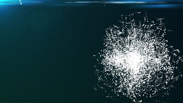 Abstract background with particles sphere and flares. 3D rendered