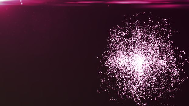Abstract background with particles sphere and flares. 3D rendered