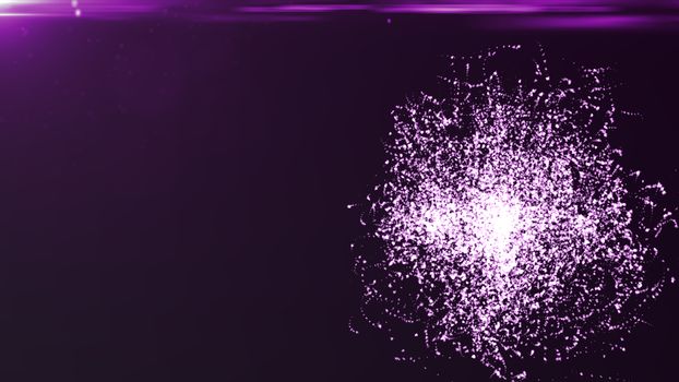 Abstract background with particles sphere and flares. 3D rendered