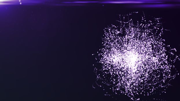 Abstract background with particles sphere and flares. 3D rendered