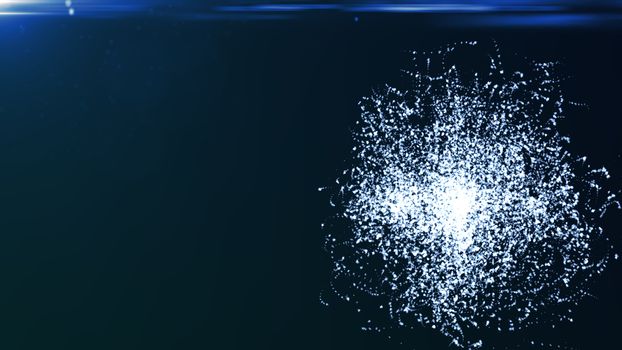 Abstract background with particles sphere and flares. 3D rendered