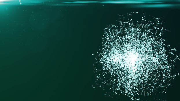 Abstract background with particles sphere and flares. 3D rendered