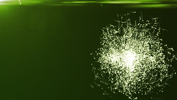 Abstract background with particles sphere and flares. 3D rendered