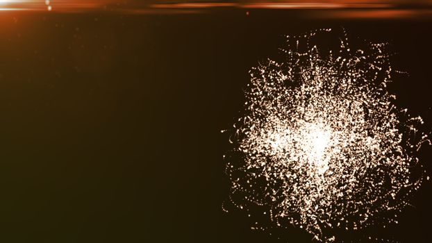 Abstract background with particles sphere and flares. 3D rendered