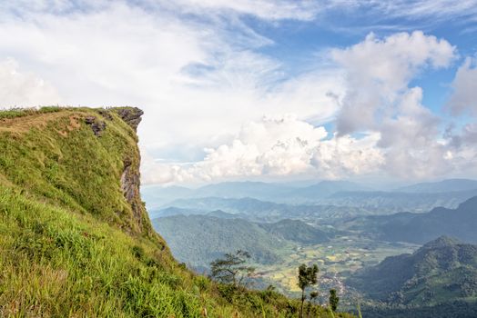 Beautiful landscape sky and high stone cape of mountain on view point as a symbol of Phu Chi Fa National Forest Park in Chiang Rai Province Thailand
