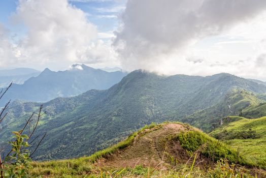 Beautiful landscape high mountain of the Phi Pan Nam Range from view point on Phu Chi Fa Forest Park in Chiang Rai Province Thailand