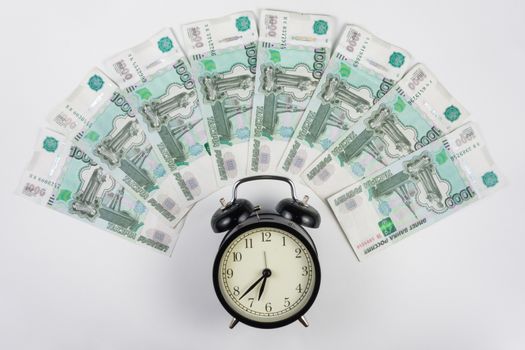 Around alarm fan lined thousandths ruble bills