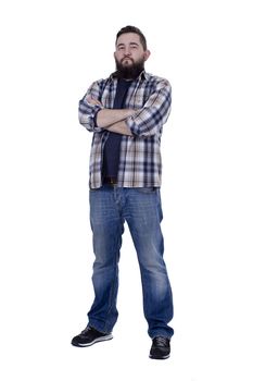 Young man with a beard on a white background