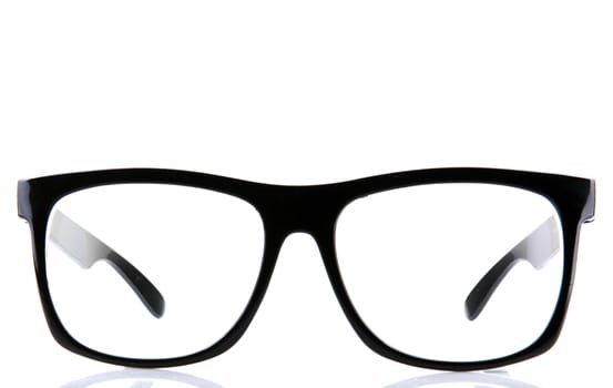 Eyeglasses with black rim.