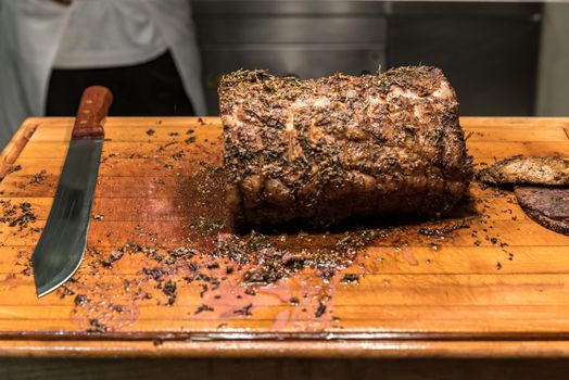 Carving of Wagyu beef roast