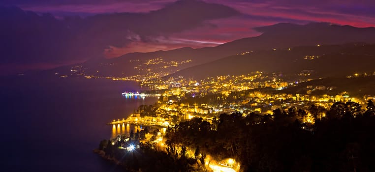 Opatija riviera bay evening panoramic view, Kvarner region of Croatia