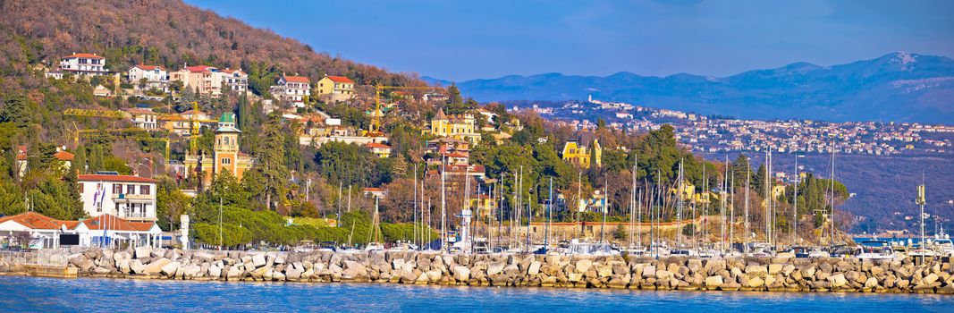 Opatija marina in Icici panoramic view with historic villas, Kvarner bay, Croatia