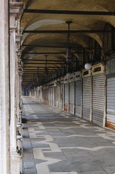 The colonnade of San Marco Square at sunrise in Venice, Veneto, Italy, Europe