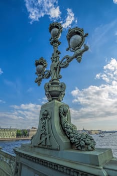 beautiful lamp on Trinity Bridge in St. Petersburg on the Neva