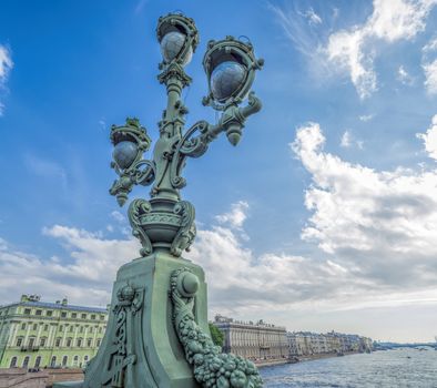 beautiful lamp on Trinity Bridge in St. Petersburg on the Neva