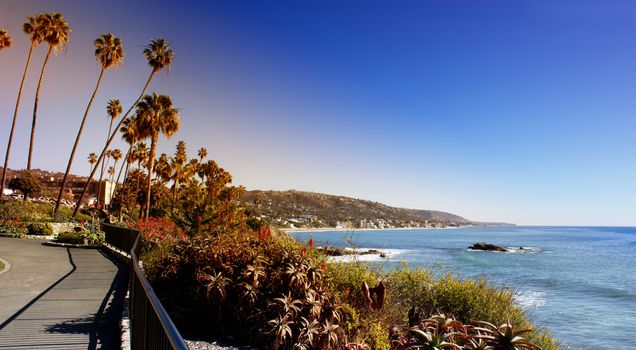 Beach Laguna Beach California USA. Waves in the Pacific Ocean at Victoria Beach in Laguna Beach California