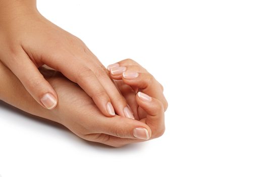 Skin care. Hands in close-up