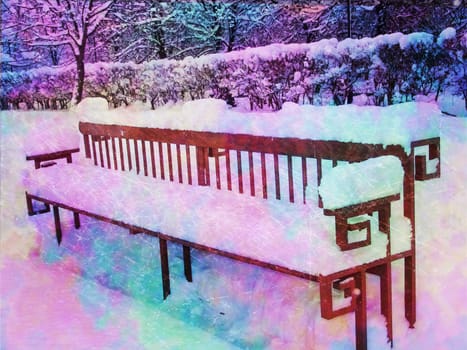 Park Bench Covered With Fresh White Snow