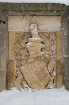 Coat of arms in the folly at the MacKenzie King estate, Gatineau Park