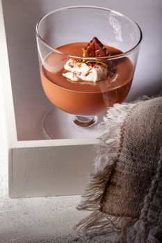 Chocolate Mousse Dessert with chocolate, cream in a glass