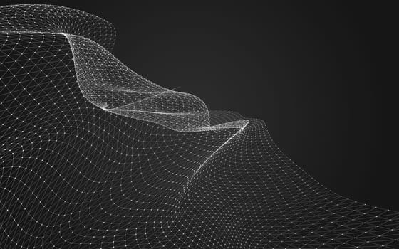 Abstract polygonal space low poly dark background with connecting dots and lines. Connection structure. 3d rendering