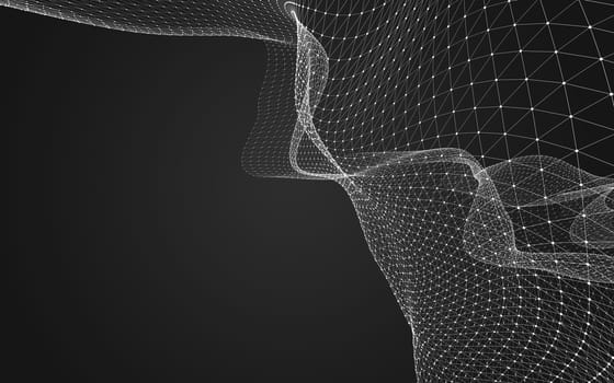 Abstract polygonal space low poly dark background with connecting dots and lines. Connection structure. 3d rendering