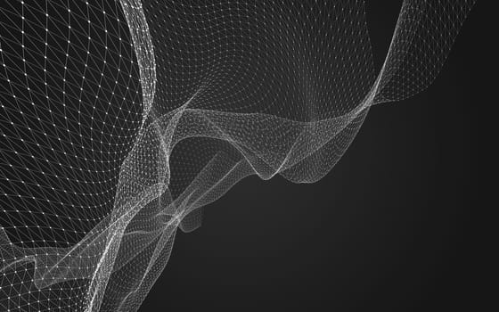 Abstract polygonal space low poly dark background with connecting dots and lines. Connection structure. 3d rendering