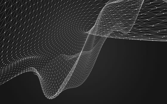 Abstract polygonal space low poly dark background with connecting dots and lines. Connection structure. 3d rendering