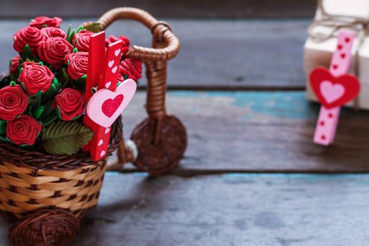 Hearts and flowers on the wooden floor.