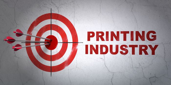 Success Industry concept: arrows hitting the center of target, Red Printing Industry on wall background, 3D rendering