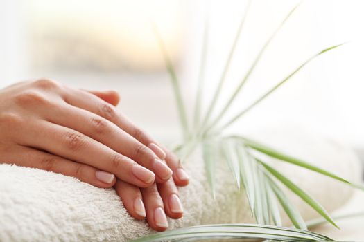 Skin care. Hands in close-up