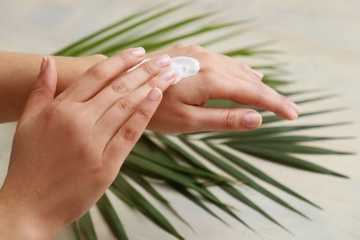 Skin care. Hands in close-up