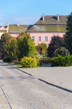 Cobbled street in old town Europe city