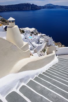 View of Oia village, Santorini Greece. Copyspace