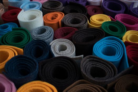 Assorted colored rolls in a shop of textile