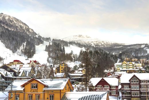 European ski resort in winter the slopes and infrastructure