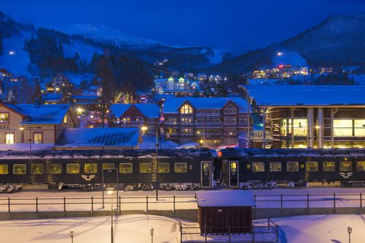 European ski resort in winter the slopes and infrastructure