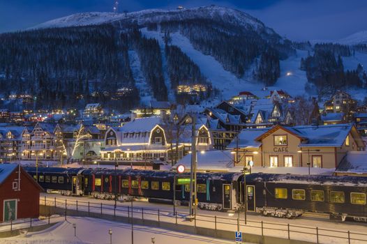 European ski resort in winter the slopes and infrastructure