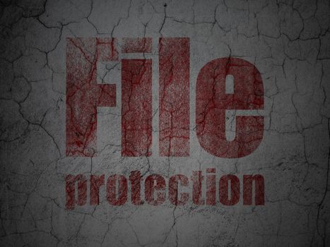 Privacy concept: Red File Protection on grunge textured concrete wall background