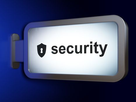 Security concept: Security and Shield With Keyhole on advertising billboard background, 3D rendering